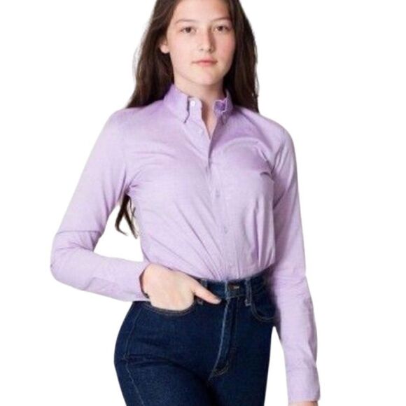 American Apparel Unisex Slim Cotton Oxford Button Down Lilac Shirt with Collar - Picture 1 of 8